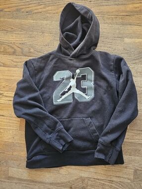 Jordan Black Pullover Hoodie with Light Blue and White 23 Jumpman Graphic